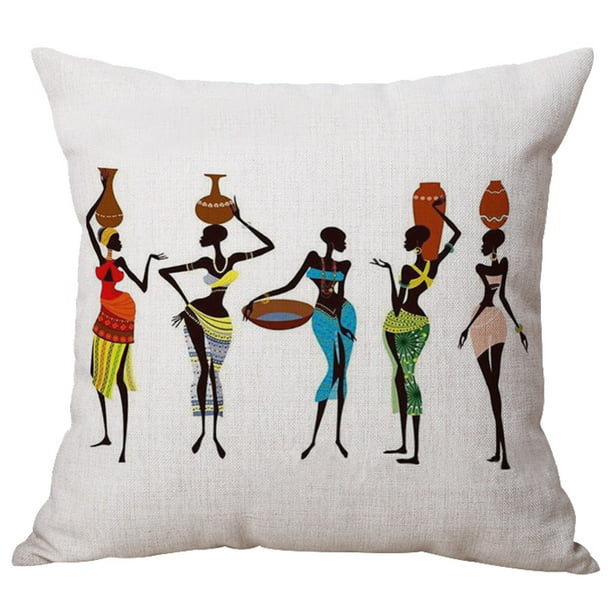 African Women's Linen Pillowcase Ethnic Decoration African Life Cushion Cover